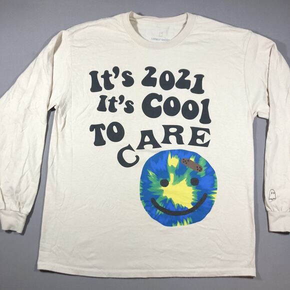 LONELY GHOST It’s 2021 It’s Cool To Care Off White Long Sleeve Shirt L Large - Picture 1 of 7